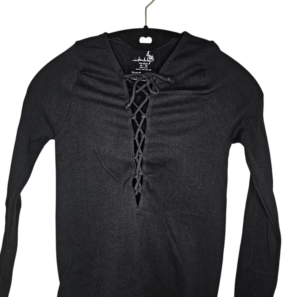 Free People Stretch Ribbed Lace-Up Fitted Tee•Size M/L•NWOT - Picture 5 of 10